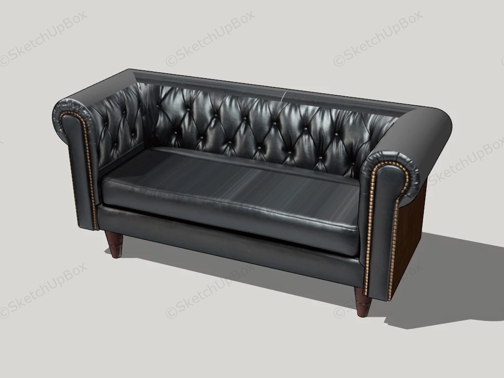 Tufted Black Leather Couch sketchup model preview - SketchupBox