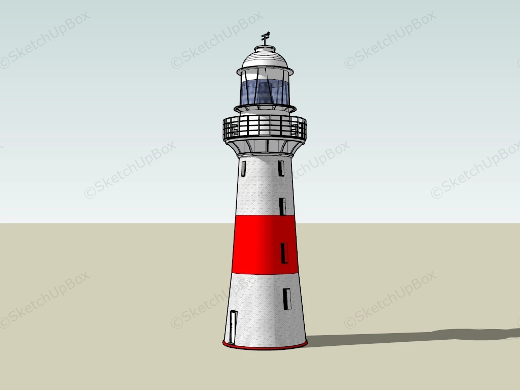 White And Red Lighthouse sketchup model preview - SketchupBox