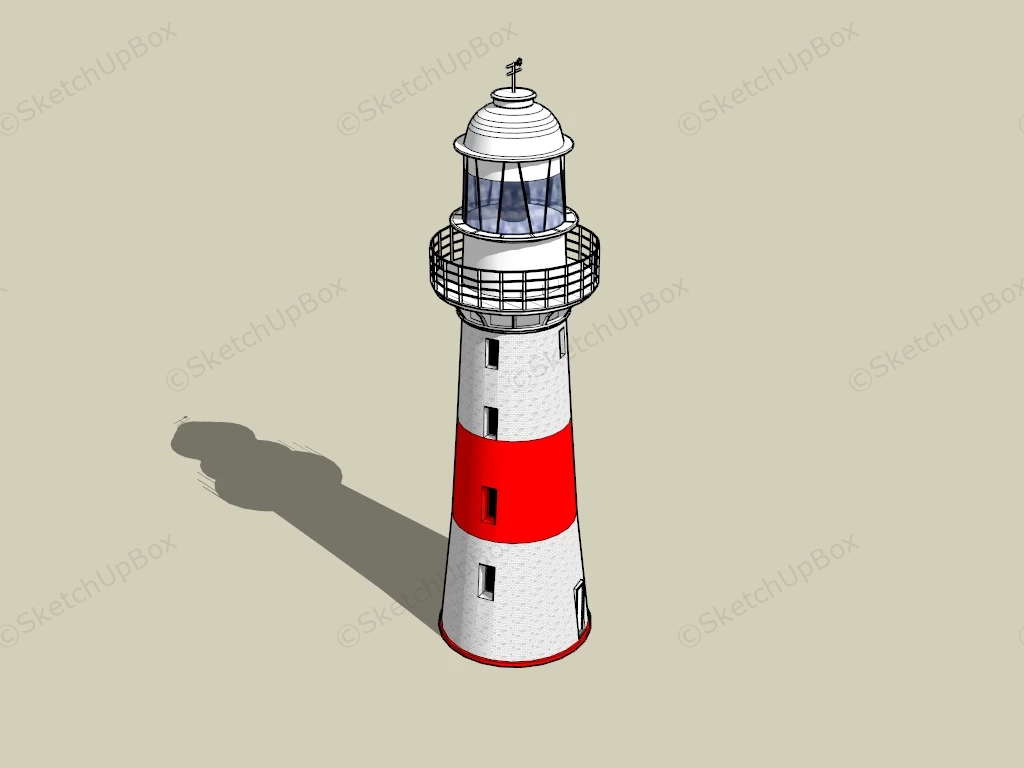 White And Red Lighthouse sketchup model preview - SketchupBox