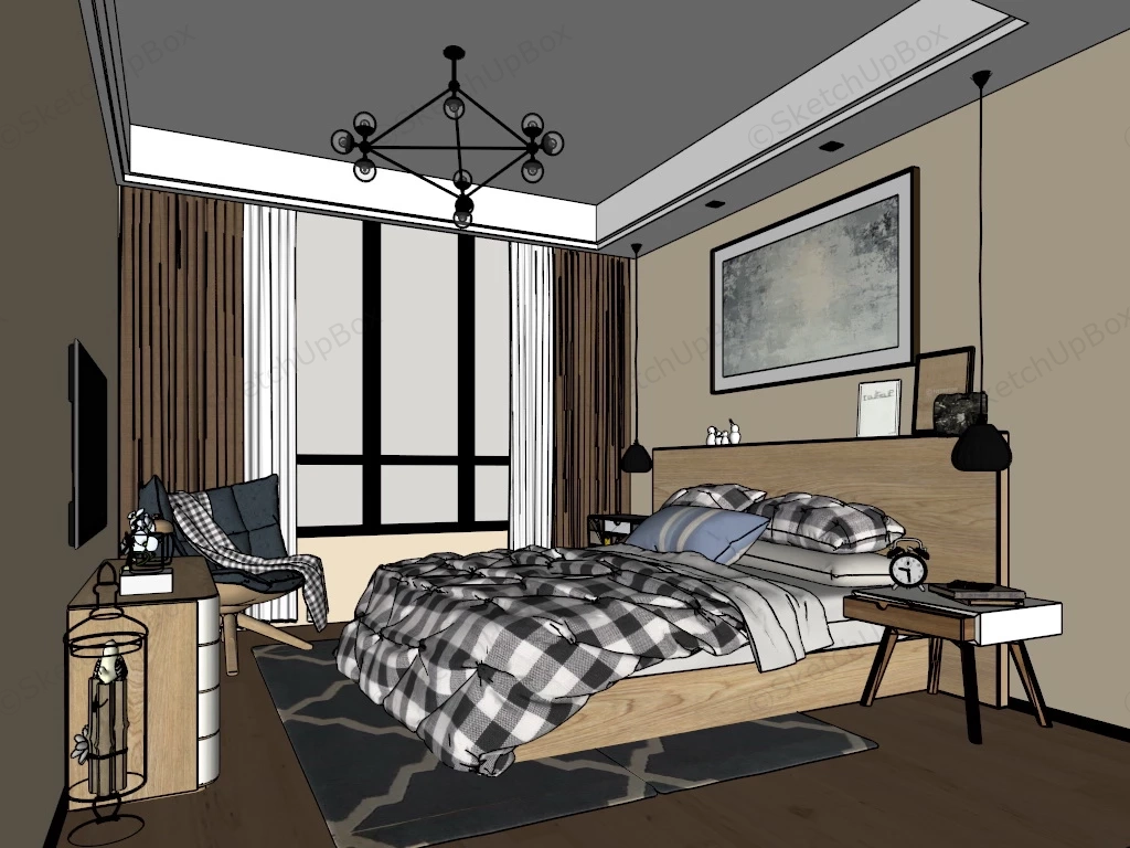 Small Natural Wood Bedroom Ideas sketchup model preview - SketchupBox