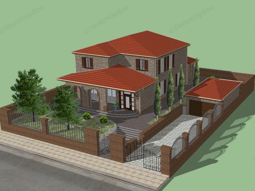 Old Stone House With Front Yard sketchup model preview - SketchupBox