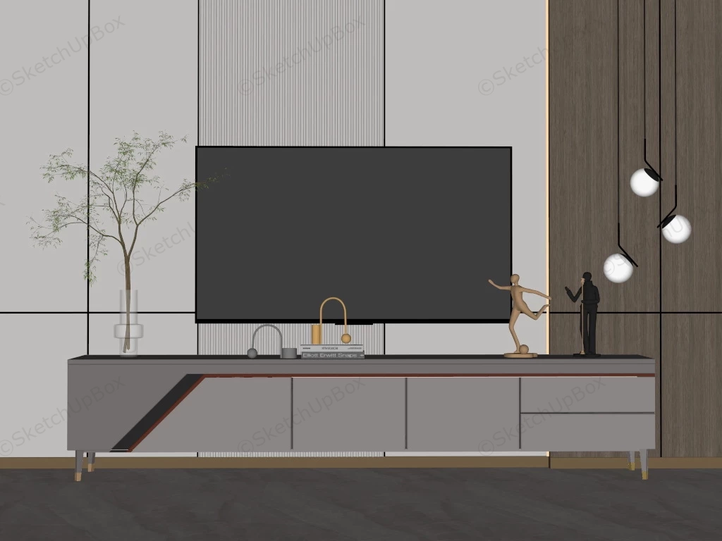 Modern Long TV Media Console sketchup model preview - SketchupBox