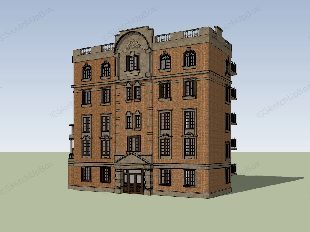 Vintage Brick Apartment Building sketchup model preview - SketchupBox