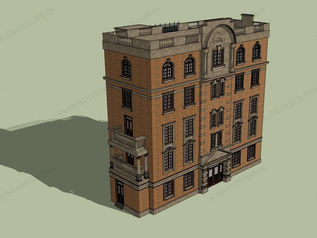 Vintage Brick Apartment Building sketchup model preview - SketchupBox