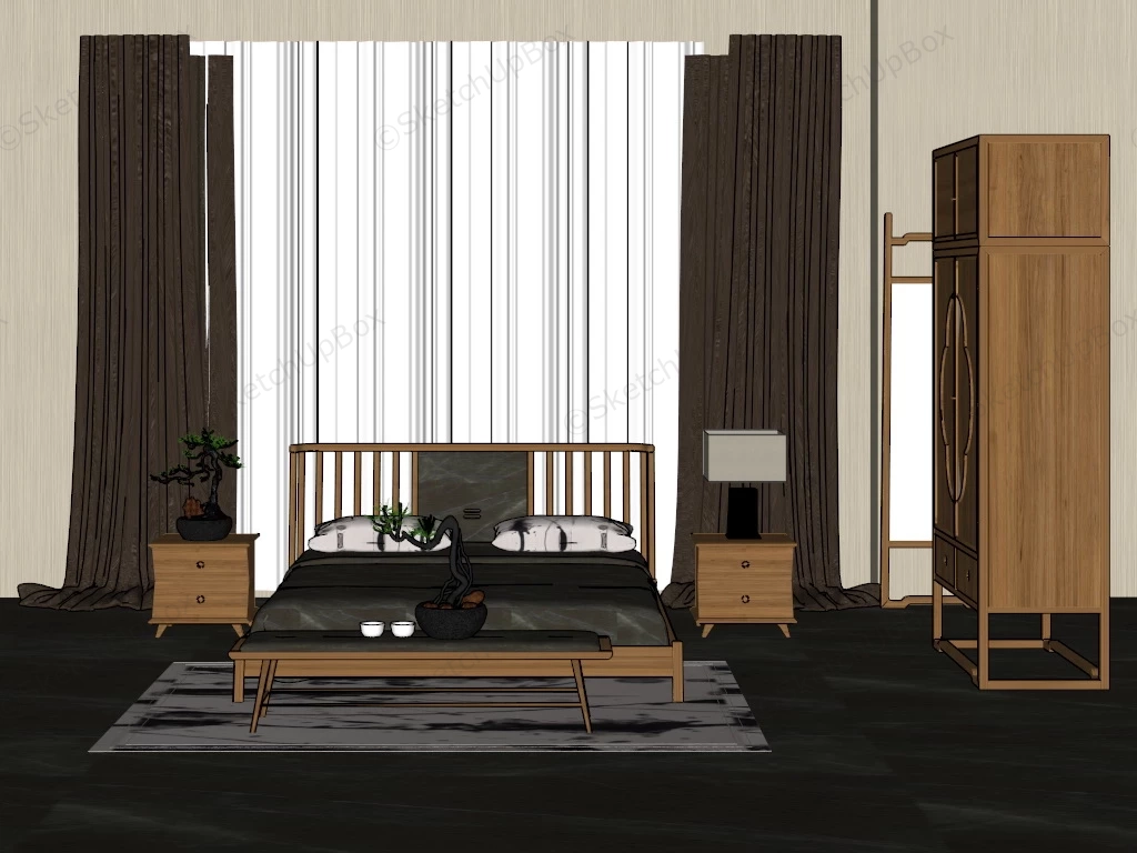 Japanese Bedroom Design sketchup model preview - SketchupBox