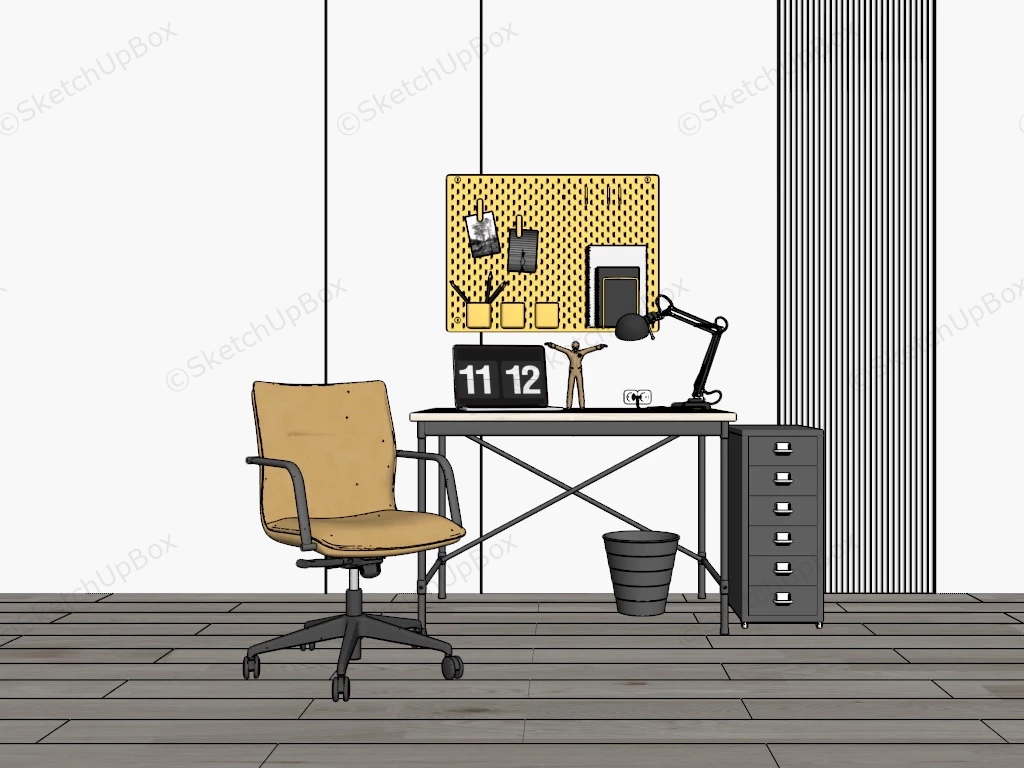 Industrial Style Desk And Filing Cabient sketchup model preview - SketchupBox