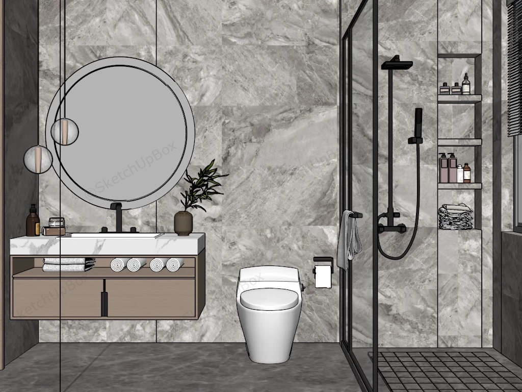 Grey Marble Bathroom Idea sketchup model preview - SketchupBox