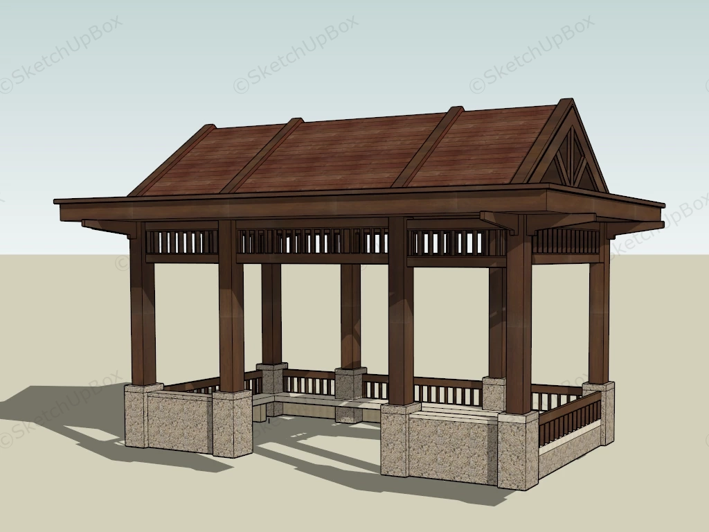 Asian Style Gazebo sketchup model preview - SketchupBox