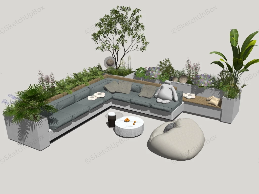 Patio Design With Garden Bed sketchup model preview - SketchupBox