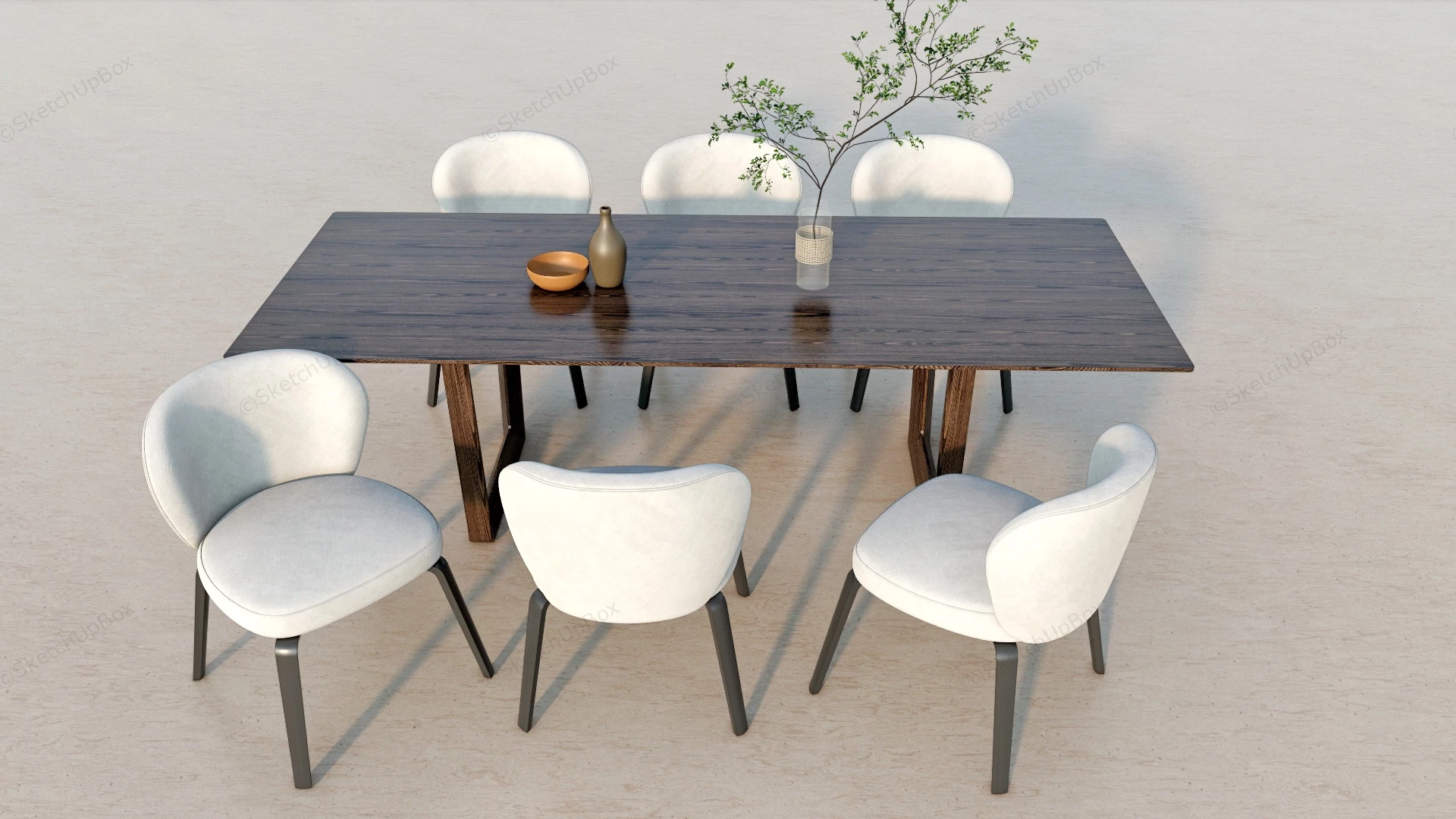 Minimalist Wood Dining Table Set sketchup model preview - SketchupBox