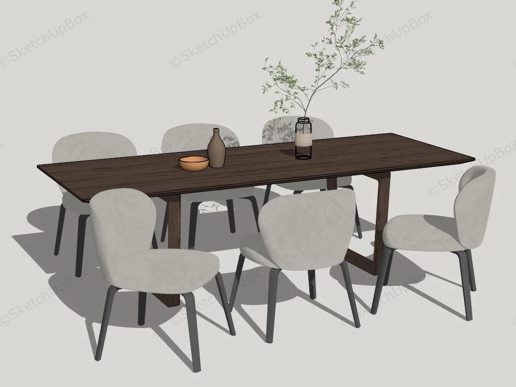 Minimalist Wood Dining Table Set sketchup model preview - SketchupBox