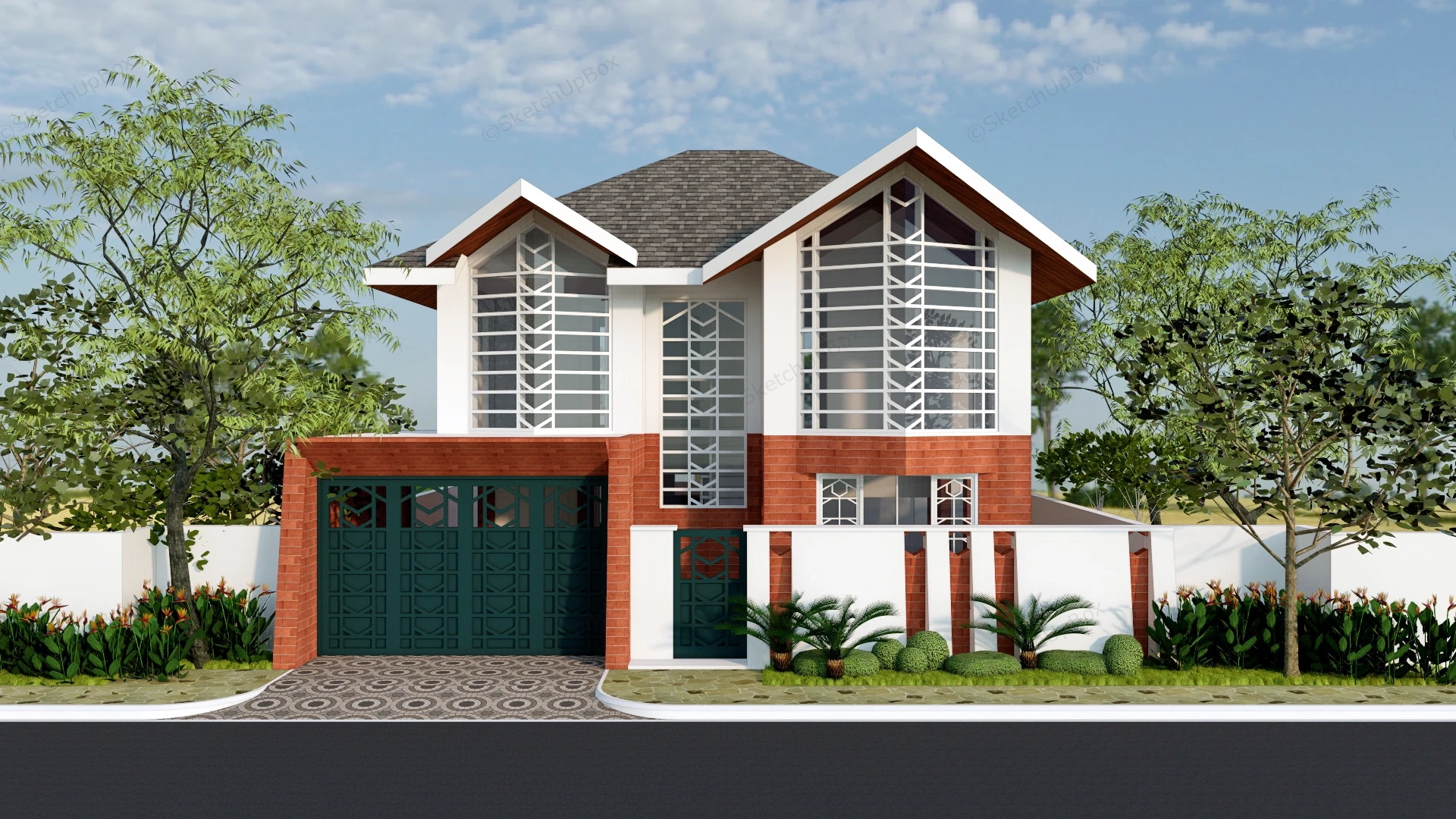 Modern Asian House Plan sketchup model preview - SketchupBox