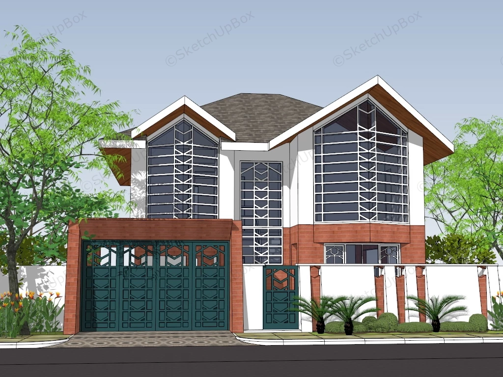 Modern Asian House Plan sketchup model preview - SketchupBox