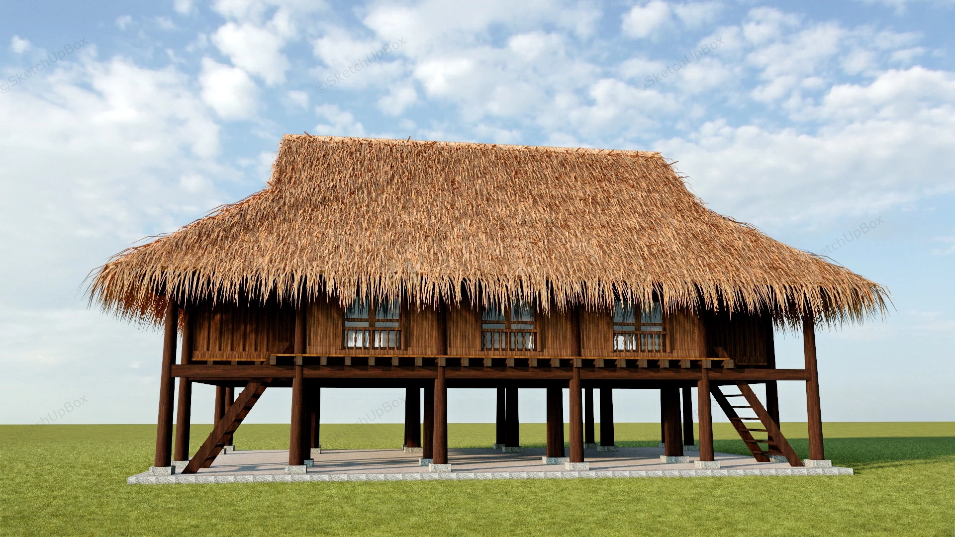 Thatched Stilt House sketchup model preview - SketchupBox