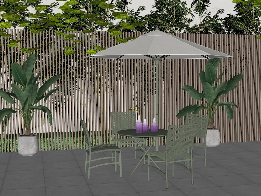 Metal Patio Furniture Set With Umbrella sketchup model preview - SketchupBox