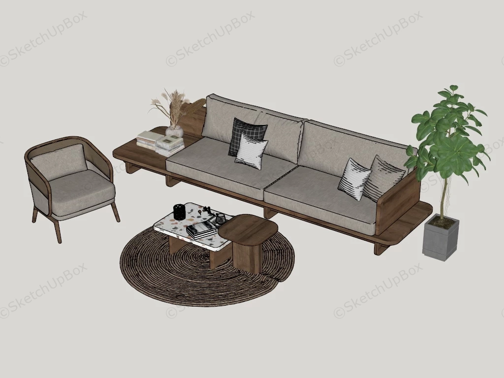 Modern Minimalist Wood Sofa Set sketchup model preview - SketchupBox