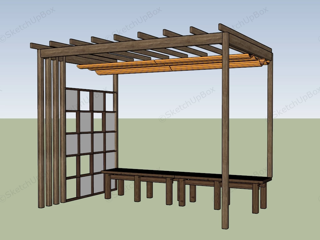 Wood Pergola With Roller Canopy sketchup model preview - SketchupBox