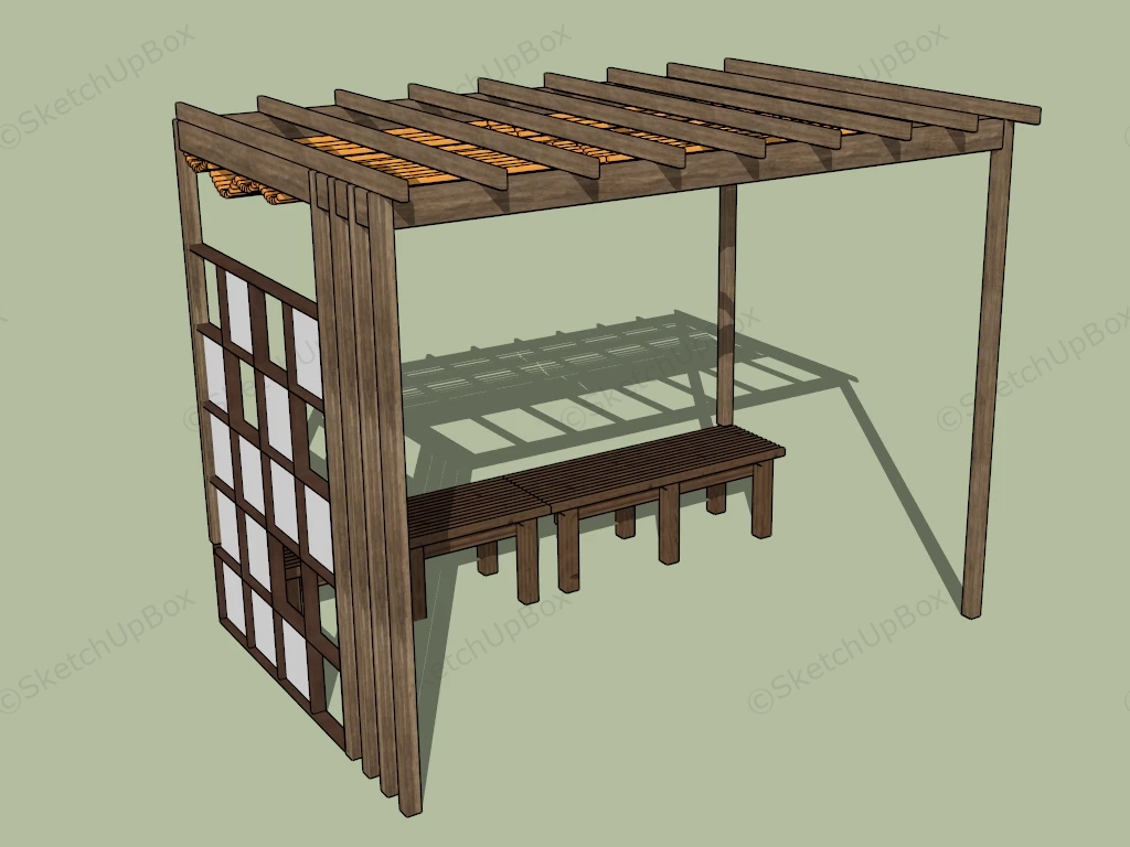 Wood Pergola With Roller Canopy sketchup model preview - SketchupBox