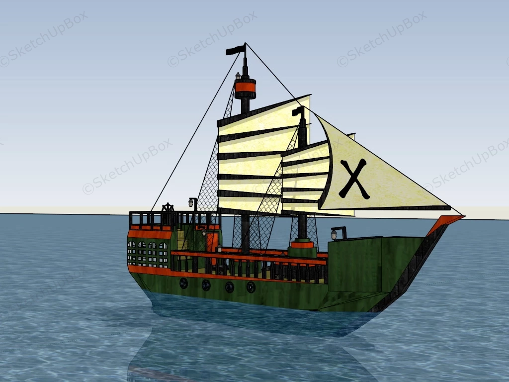 Vintage Pirate Ship sketchup model preview - SketchupBox