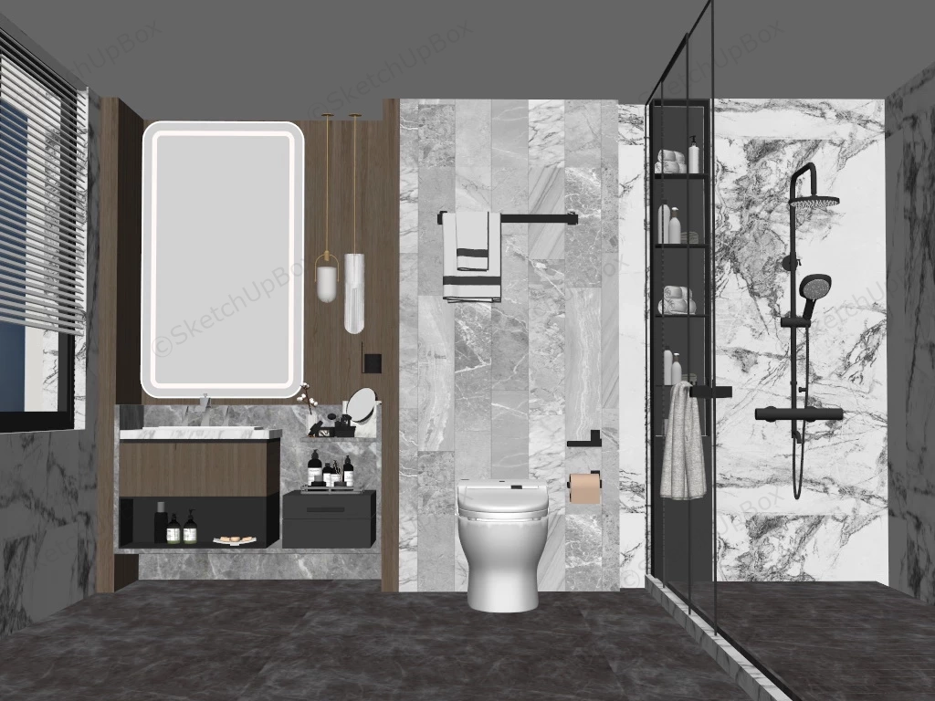 Dark Gray Bathroom Design sketchup model preview - SketchupBox