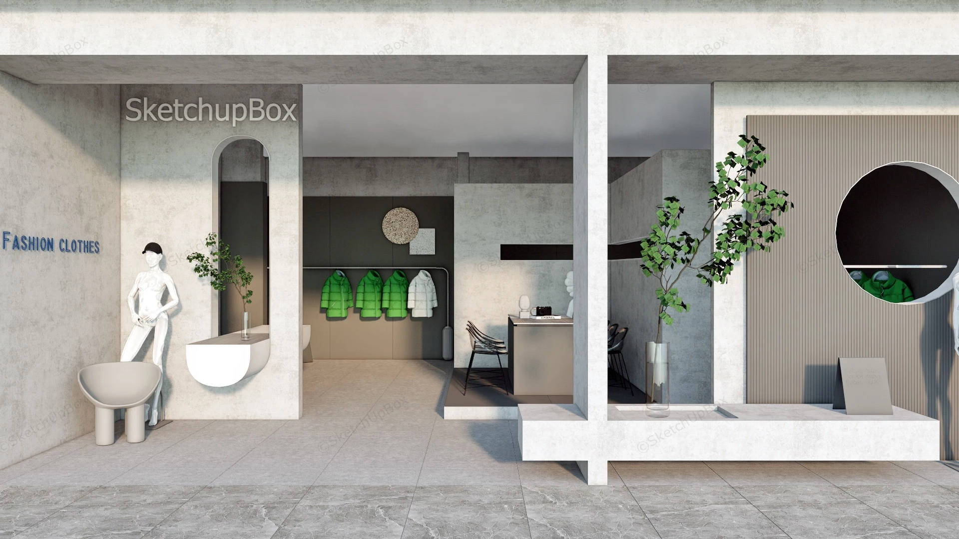 Industrial Style Fashion Clothes Shop sketchup model preview - SketchupBox