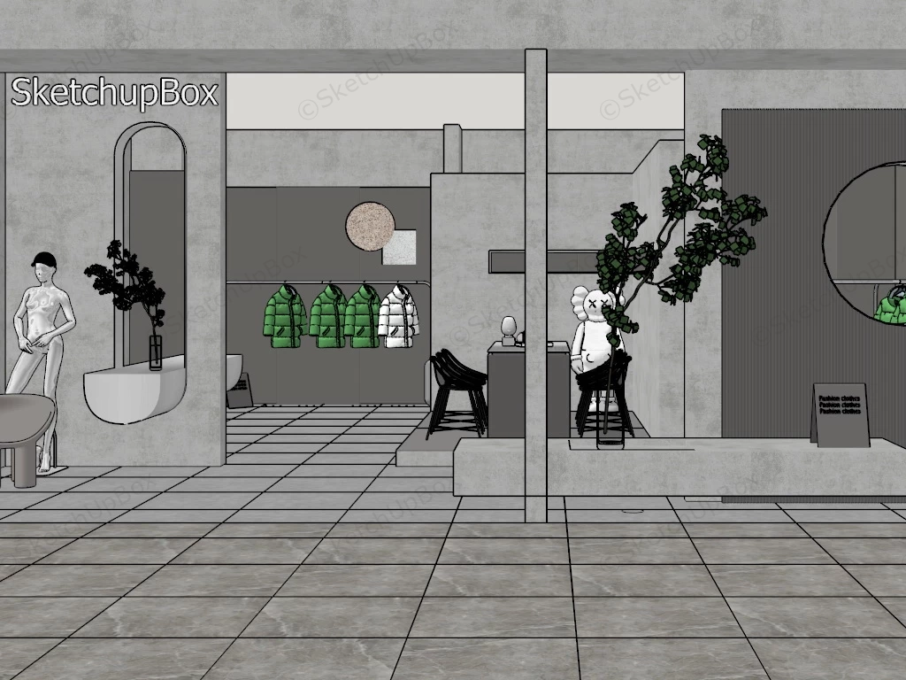 Industrial Style Fashion Clothes Shop sketchup model preview - SketchupBox