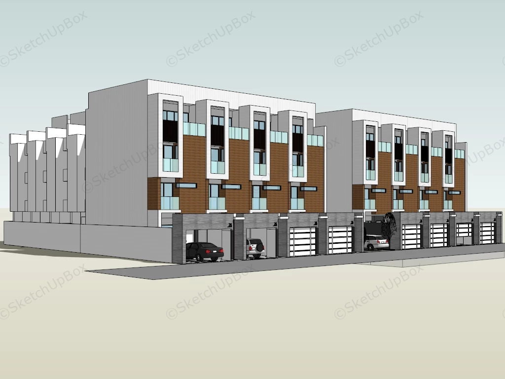 Modernist Urban Row Houses sketchup model preview - SketchupBox