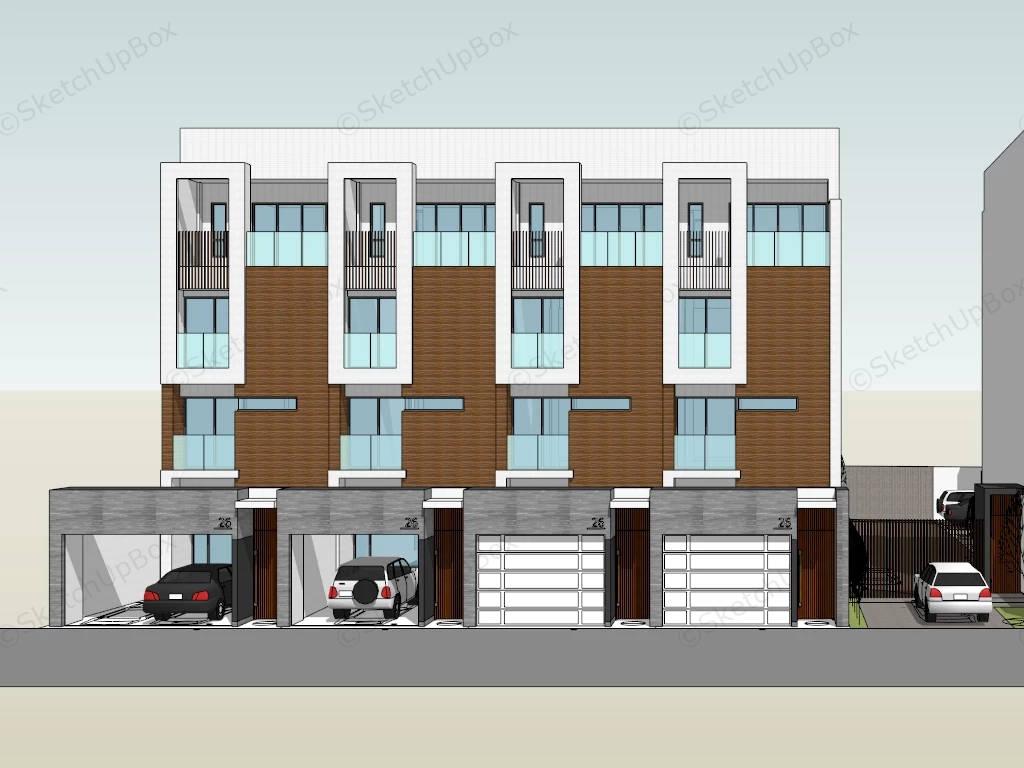 Modernist Urban Row Houses sketchup model preview - SketchupBox