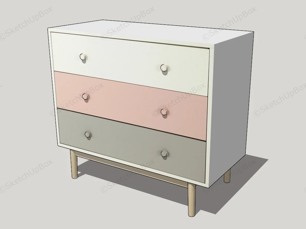 3 Drawer Contemporary Nightstand sketchup model preview - SketchupBox