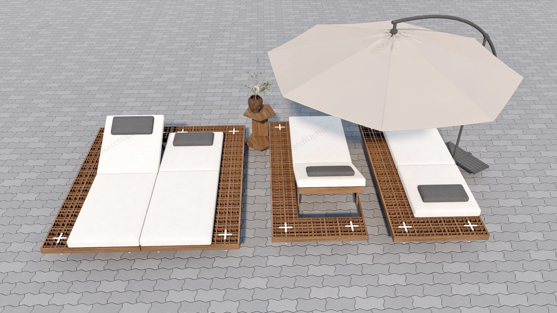 Pool Sun Loungers With Umbrella sketchup model preview - SketchupBox