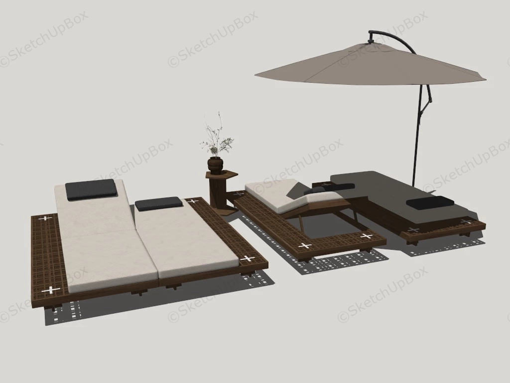 Pool Sun Loungers With Umbrella sketchup model preview - SketchupBox