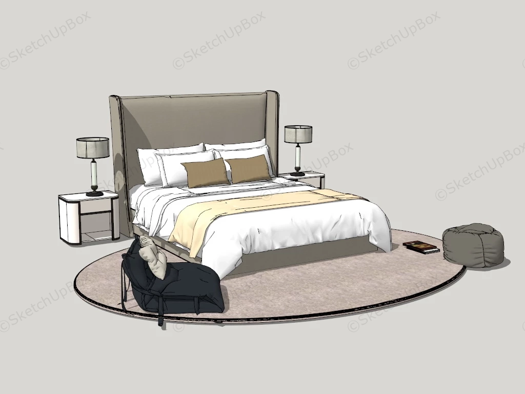 Modern Bed With Nightstand Set sketchup model preview - SketchupBox