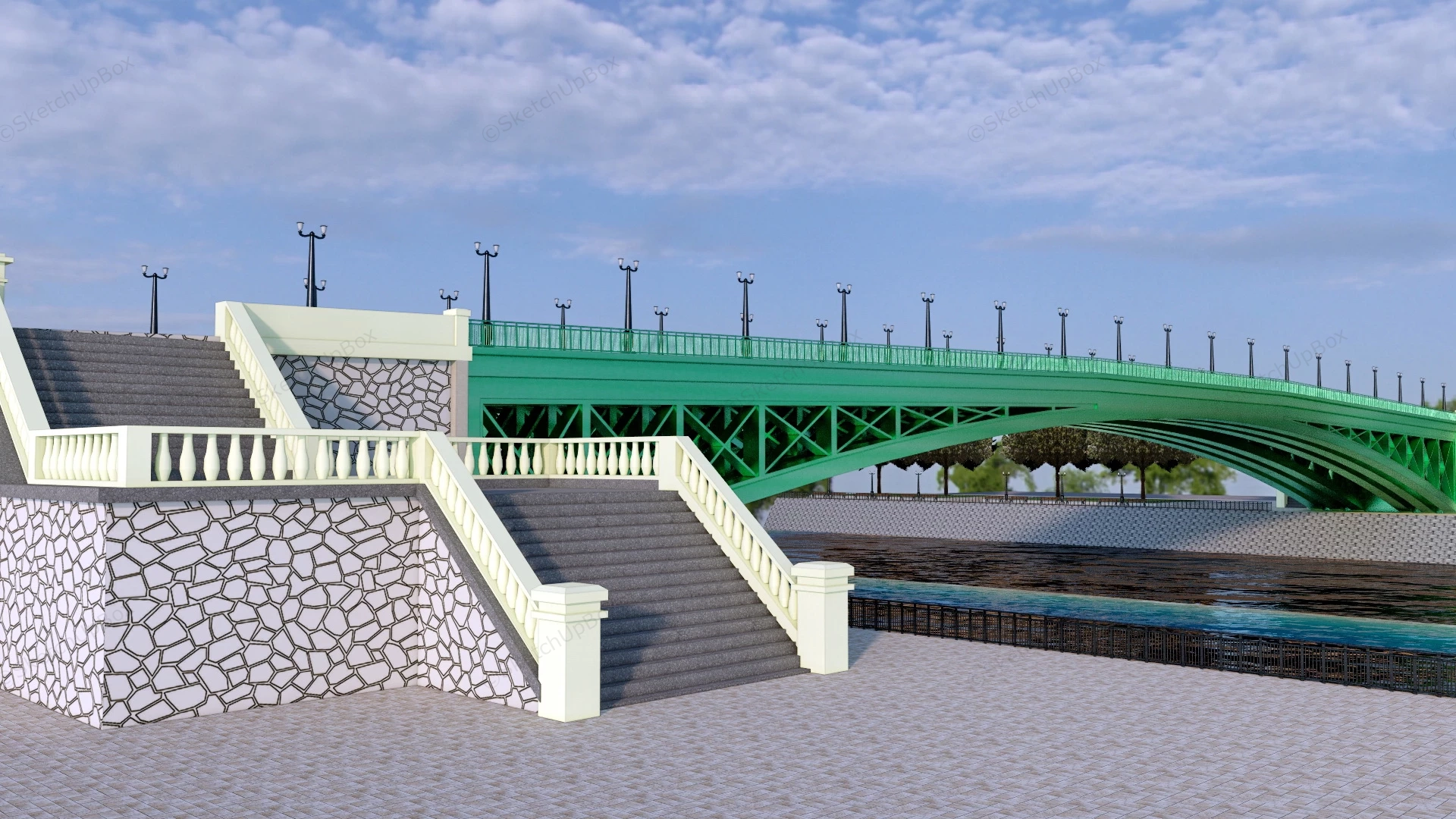 Footbridge Over River sketchup model preview - SketchupBox