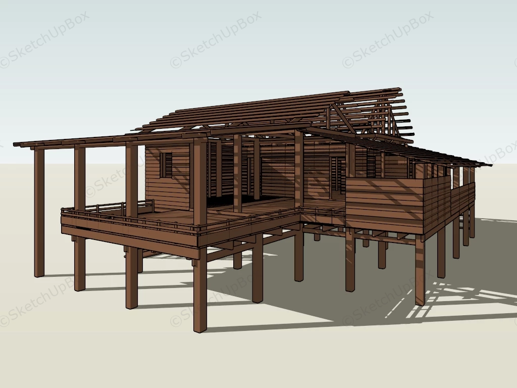 Wooden Stilt House sketchup model preview - SketchupBox