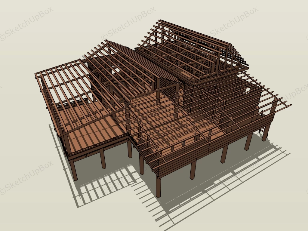 Wooden Stilt House sketchup model preview - SketchupBox