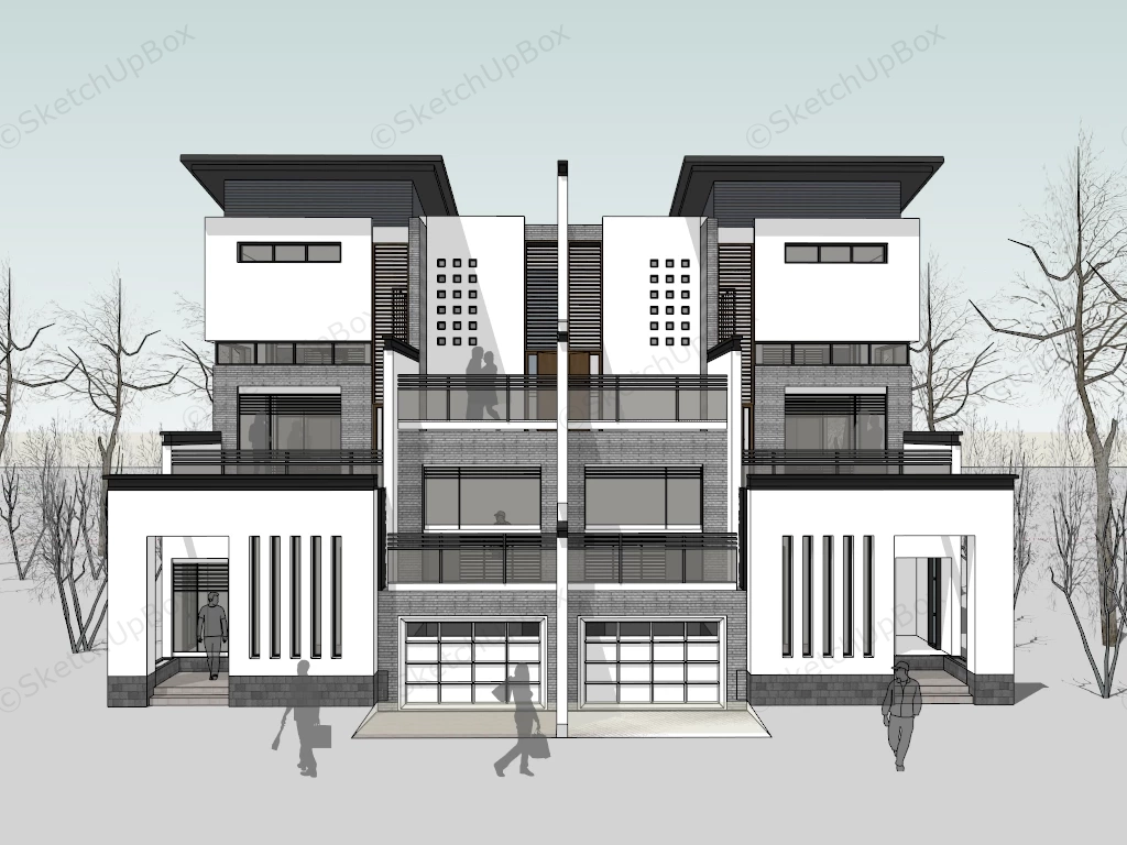 Modern Row House Exterior Design Ideas sketchup model preview - SketchupBox