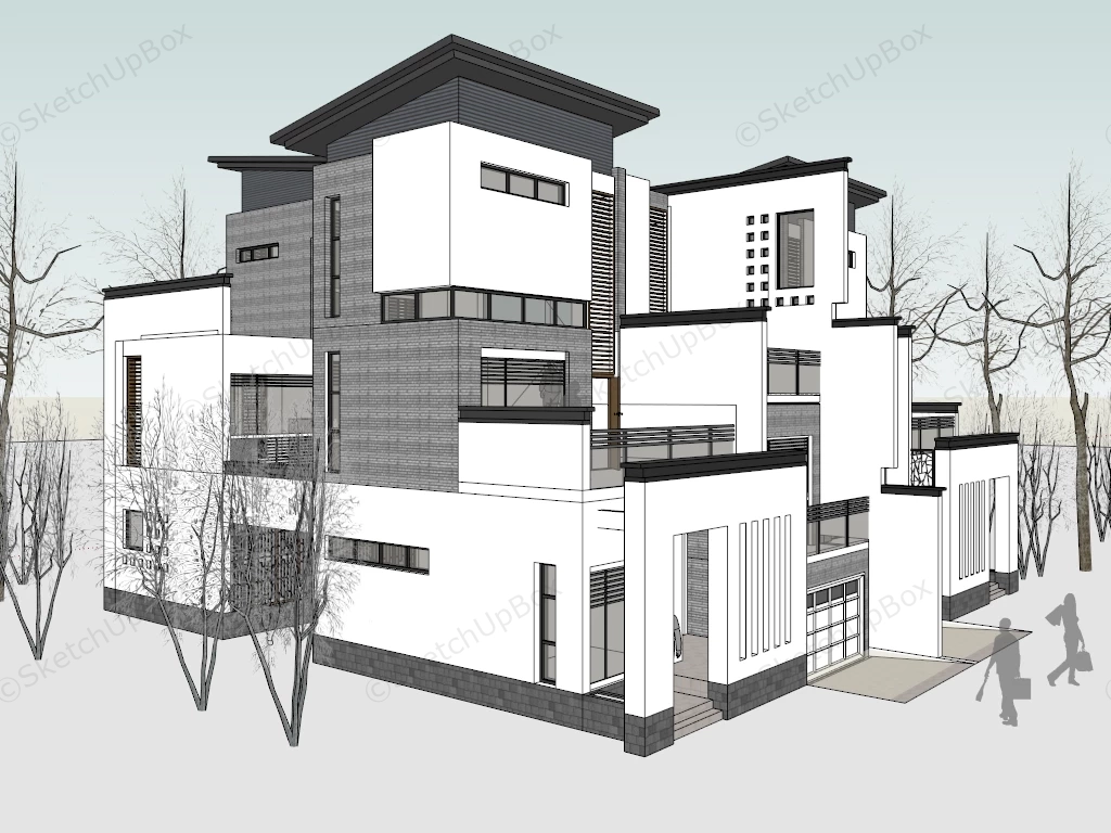 Modern Row House Exterior Design Ideas sketchup model preview - SketchupBox