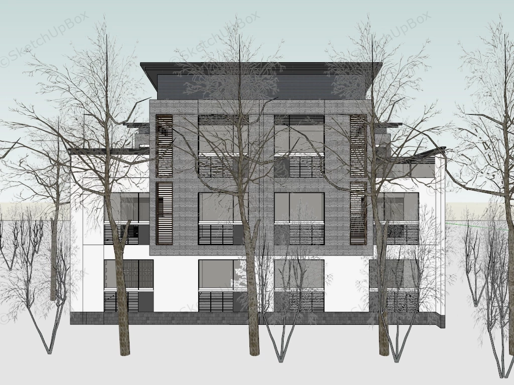 Modern Row House Exterior Design Ideas sketchup model preview - SketchupBox