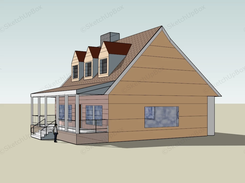 Small Colonial Style House sketchup model preview - SketchupBox